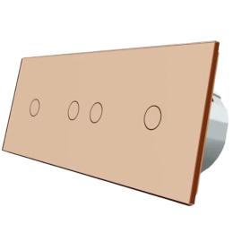 Сенсорний вимикач Livolo 4 канали (1-2-1) золото скло (VL-C701/C702/C701-13)