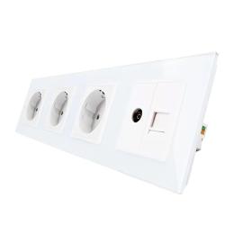 Розетка чотиримісна комбінована силова інтернет та ТВ Livolo білий скло (VL-C7C3EU1C1V-11)