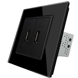Розетка два USB із блоком живлення 2.1А 5V Livolo чорний скло (VL-C792U-12)