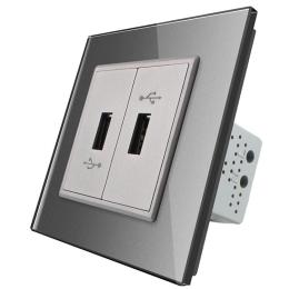 Розетка два USB із блоком живлення 2.1А 5V Livolo сірий скло (VL-C792U-15)