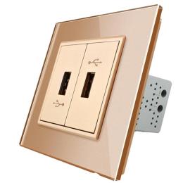 Розетка два USB із блоком живлення 2.1А 5V Livolo золото скло (VL-C792U-13)