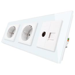 Розетка тримісна комбінована силова інтернет ТВ Livolo білий скло (VL-C7C2EU1C1V-11)