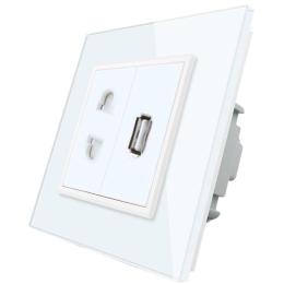 Розетка універсальна і розетка USB Livolo білий скло (VL-C7C1AUSB-11)