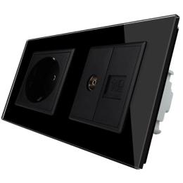 Розетка двомісна комбінована силова інтернет ТВ Livolo чорний скло (VL-C7C1EU1V1C-12)