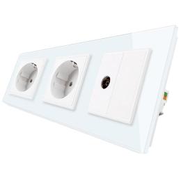 Розетка тримісна комбінована силова ТВ Livolo білий скло (VL-C7C2EU1VK0-11)