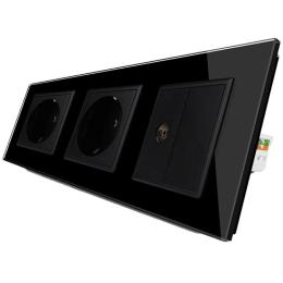 Розетка тримісна комбінована силова ТВ Livolo чорний скло (VL-C7C2EU1VK0-12)
