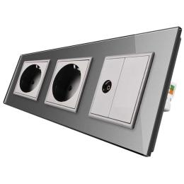 Розетка тримісна комбінована силова ТВ Livolo сірий скло (VL-C7C2EU1VK0-15)