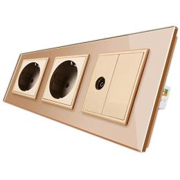 Розетка тримісна комбінована силова ТВ Livolo золото скло (VL-C7C2EU1VK0-13)