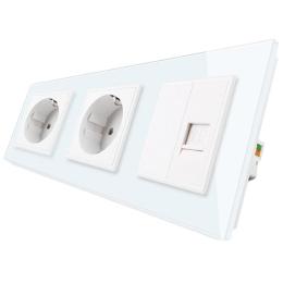 Розетка тримісна комбінована силова інтернет Livolo білий скло (VL-C7C2EU1CK0-11)