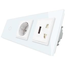 Сенсорний вимикач з двома розетками і USB Livolo білий скло (VL-C701C1EU1USBC1A-11)