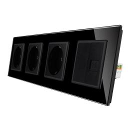 Розетка чотиримісна комбінована силова інтернет Livolo чорний скло (VL-C7C3EU1CK0-12)