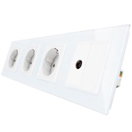 Розетка чотиримісна комбінована силова ТВ Livolo білий скло (VL-C7C3EU1VK0-11)