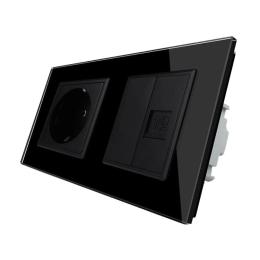 Розетка двомісна комбінована силова інтернет Livolo чорний скло (VL-C7C1EUK01C-12)
