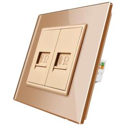 Інтернет розетка два RJ-45 Livolo золото скло (VL-C792C-13)