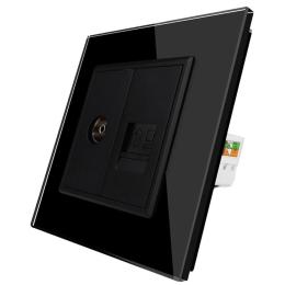 Інтернет розетка RJ-45 ТВ розетка Livolo чорний скло (VL-C791VC-12)