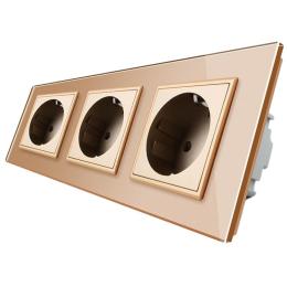 Розетка потрійна з заземленням Livolo 16А золото скло (VL-C7C3EU-13)