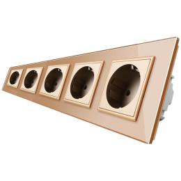 Розетка 5-ти місна з заземленням Livolo 16А золото скло (VL-C7C5EU-13)