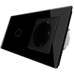 Сенсорний вимикач із розеткою Livolo чорний скло (VL-C701/C7C1EU-12)