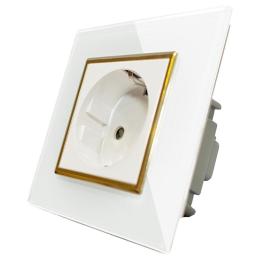 Розетка з заземленням Livolo білий золото скло (VL-C7C1EU-11G)