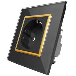 Розетка з заземленням Livolo чорний золото скло (VL-C7C1EU-12G)