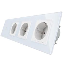 Сенсорний вимикач з трьома розетками Livolo білий скло (VL-C701/C7C3EU-11)
