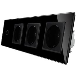 Сенсорний вимикач з трьома розетками Livolo чорний скло (VL-C701/C7C3EU-12)