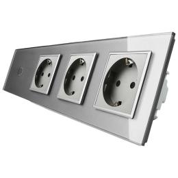 Сенсорний вимикач з трьома розетками Livolo сірий скло (VL-C701/C7C3EU-15)