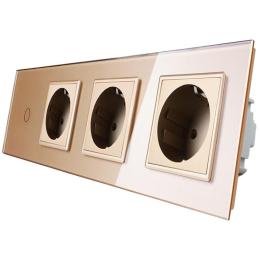 Сенсорний вимикач з трьома розетками Livolo золото скло (VL-C701/C7C3EU-13)