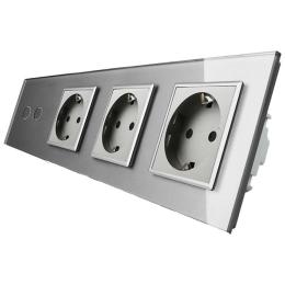 Сенсорний вимикач Livolo 2 канали 3 розетки сірий скло (VL-C702/C7C3EU-15)