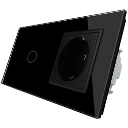 Безконтактний вимикач із розеткою Livolo чорний скло (VL-C701/C7C1EU-PRO-12)