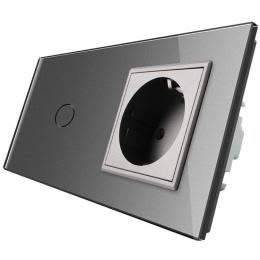 Безконтактний вимикач із розеткою Livolo сірий скло (VL-C701/C7C1EU-PRO-15)