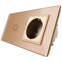Безконтактний вимикач із розеткою Livolo золото скло (VL-C701/C7C1EU-PRO-13)