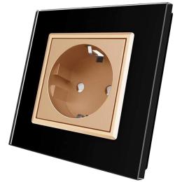 Розетка з заземленням Livolo чорний золото скло (VL-C7C1EU-12/13)