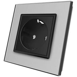 Розетка з заземленням Livolo сірий чорний скло (VL-C7C1EU-15/12)