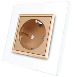 Розетка з заземленням Livolo білий золото скло (VL-C7C1EU-11/13)