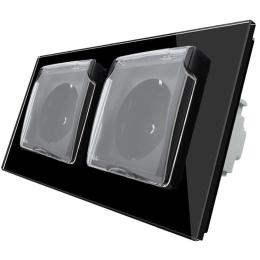 Розетка подвійна з кришкою IP44 Livolo чорний скло (VL-C7C2EUWF-12)