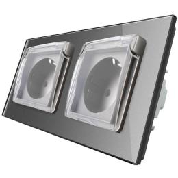 Розетка подвійна з кришкою IP44 Livolo сірий скло (VL-C7C2EUWF-15)