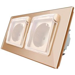 Розетка подвійна з кришкою IP44 Livolo золото скло (VL-C7C2EUWF-13)