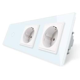Безконтактний вимикач з двома розетками Livolo білий скло (VL-C701/C7C2EU-PRO-11)