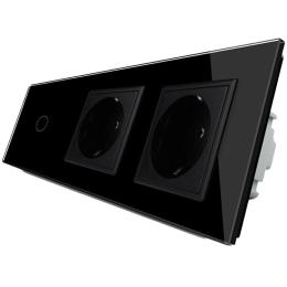 Безконтактний вимикач з двома розетками Livolo чорний скло (VL-C701/C7C2EU-PRO-12)