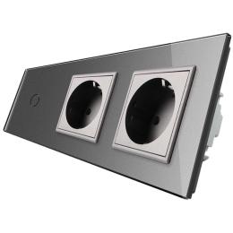 Безконтактний вимикач з двома розетками Livolo сірий скло (VL-C701/C7C2EU-PRO-15)