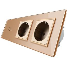 Безконтактний вимикач з двома розетками Livolo золото скло (VL-C701/C7C2EU-PRO-13)