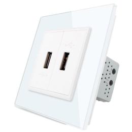 Розетка два USB із блоком живлення 2.1А 5V Livolo білий скло (VL-C792U-11)