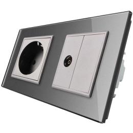 Розетка двомісна комбінована силова ТВ Livolo сірий скло (VL-C7C1EU1VK0-15)