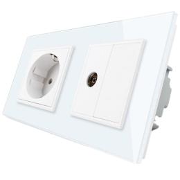 Розетка двомісна комбінована силова ТВ Livolo білий скло (VL-C7C1EU1VK0-11)
