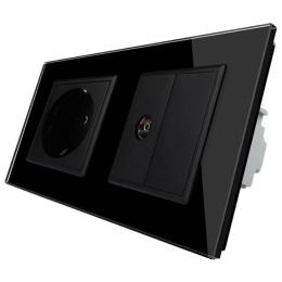 Розетка двомісна комбінована силова ТВ Livolo чорний скло (VL-C7C1EU1VK0-12)