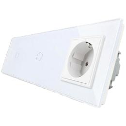 Безконтактний вимикач Livolo 2 канали (1-1) із розеткою білий скло (VL-C701/C701/C7C1EU-PRO-11)