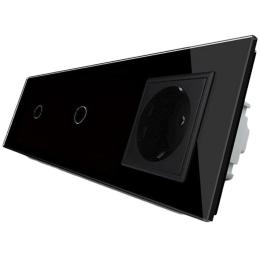 Безконтактний вимикач Livolo 2 канали (1-1) із розеткою чорний скло (VL-C701/C701/C7C1EU-PRO-12)