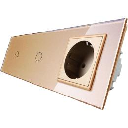 Безконтактний вимикач Livolo 2 канали (1-1) із розеткою золото скло (VL-C701/C701/C7C1EU-PRO-13)