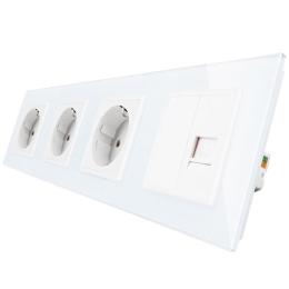 Розетка чотиримісна комбінована силова інтернет Livolo білий скло (VL-C7C3EU1CK0-11)